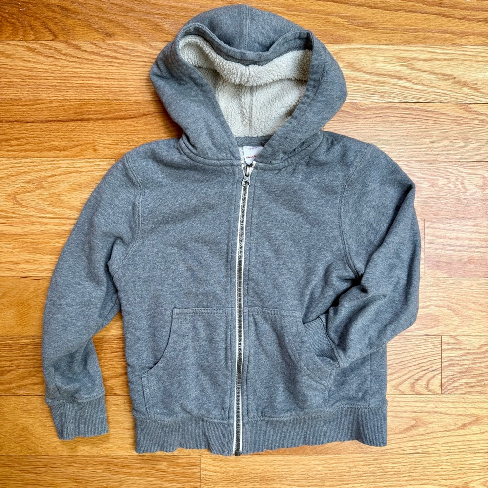 Hanna Andersson Sherpa Lined Full Zip Gray Hoodie - Size 5 (110cm)